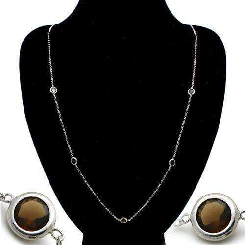 Alamode Imitation Rhodium Brass Necklace with Synthetic Synthetic Glass in Brown - Alamode - Flyclothing LLC