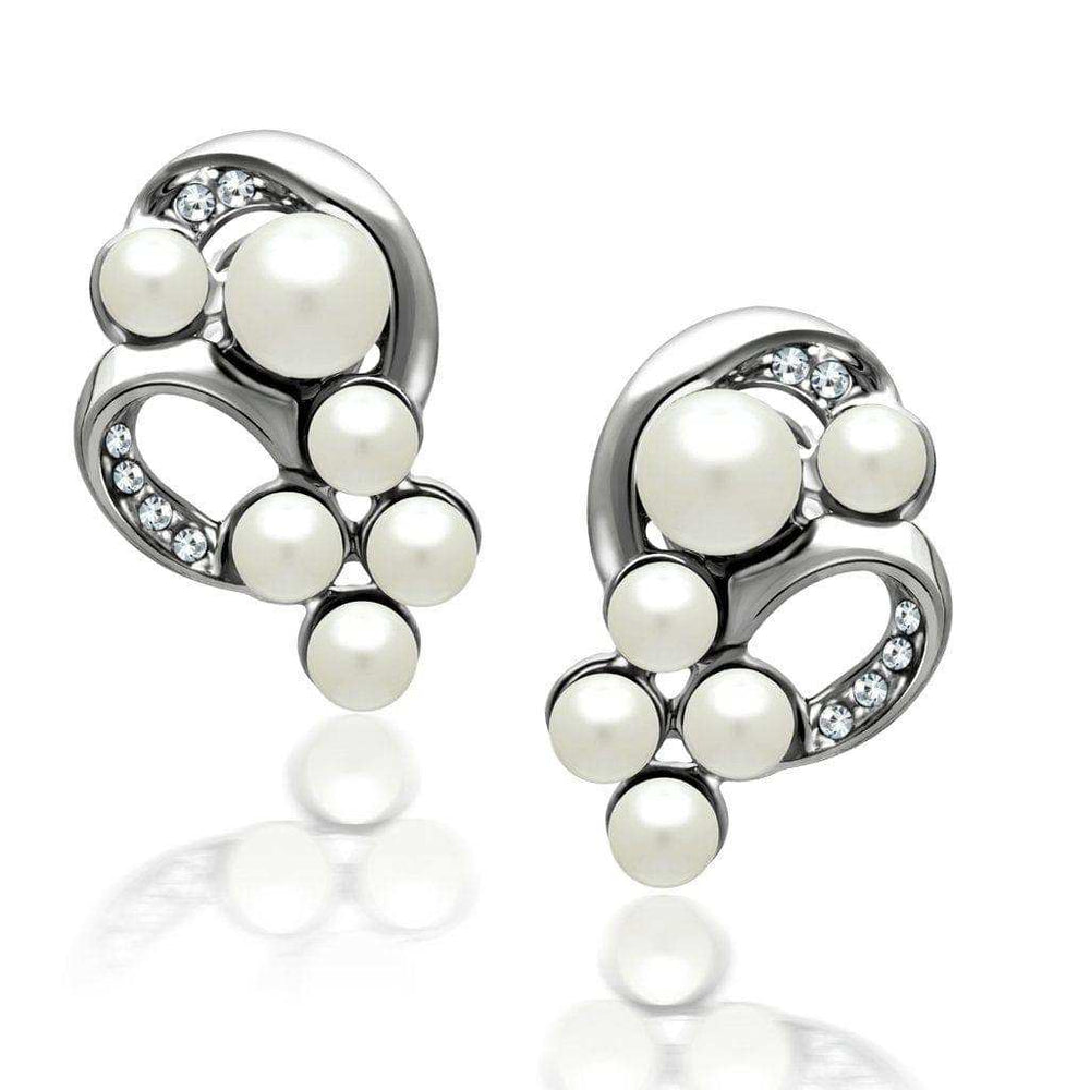 Alamode Rhodium White Metal Earrings with Synthetic Pearl in White - Alamode - Flyclothing LLC