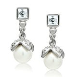 Alamode Rhodium White Metal Earrings with Synthetic Pearl in White - Alamode - Flyclothing LLC