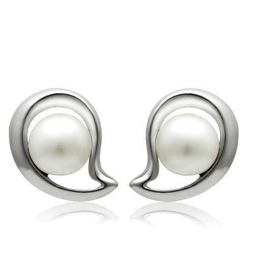 Alamode Rhodium White Metal Earrings with Synthetic Pearl in White - Alamode - Flyclothing LLC