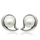 Alamode Rhodium White Metal Earrings with Synthetic Pearl in White - Alamode - Flyclothing LLC