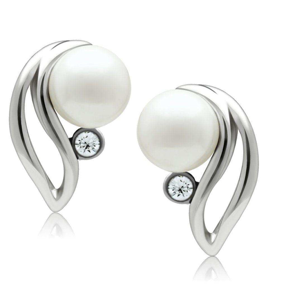 Alamode Rhodium White Metal Earrings with Synthetic Pearl in White - Alamode - Flyclothing LLC