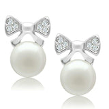 Alamode Rhodium White Metal Earrings with Synthetic Pearl in White - Alamode - Flyclothing LLC