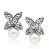 Alamode Rhodium White Metal Earrings with Synthetic Pearl in White - Alamode - Flyclothing LLC
