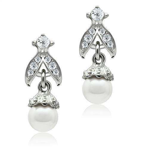 Alamode Rhodium White Metal Earrings with Synthetic Pearl in White - Alamode - Flyclothing LLC