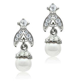 Alamode Rhodium White Metal Earrings with Synthetic Pearl in White - Alamode - Flyclothing LLC