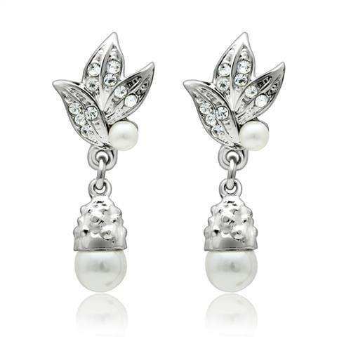 Alamode Rhodium White Metal Earrings with Synthetic Pearl in White - Alamode - Flyclothing LLC