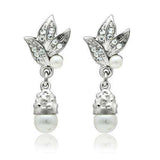 Alamode Rhodium White Metal Earrings with Synthetic Pearl in White - Alamode - Flyclothing LLC