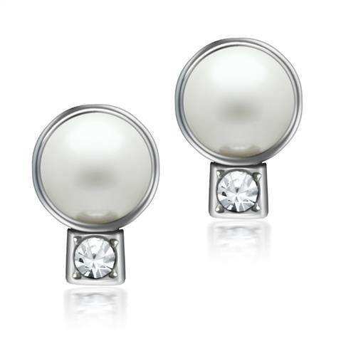 Alamode Rhodium White Metal Earrings with Synthetic Pearl in White - Alamode - Flyclothing LLC
