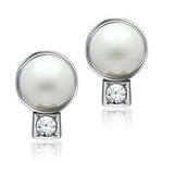 Alamode Rhodium White Metal Earrings with Synthetic Pearl in White - Alamode - Flyclothing LLC