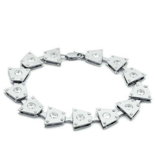 Alamode Matte Rhodium & Rhodium Brass Bracelet with AAA Grade CZ in Clear - Alamode - Flyclothing LLC