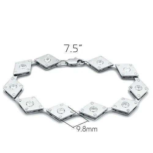 Alamode Matte Rhodium & Rhodium Brass Bracelet with AAA Grade CZ in Clear - Alamode - Flyclothing LLC