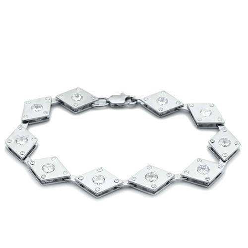 Alamode Matte Rhodium & Rhodium Brass Bracelet with AAA Grade CZ in Clear - Alamode - Flyclothing LLC