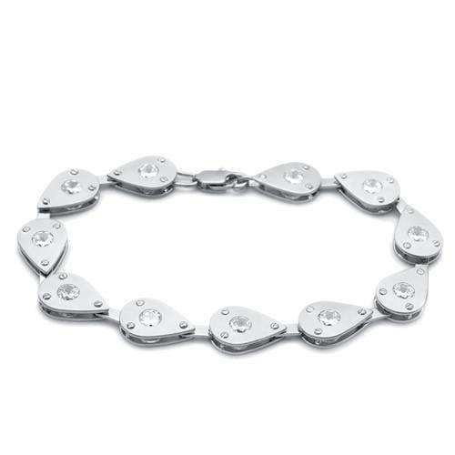 Alamode Matte Rhodium & Rhodium Brass Bracelet with AAA Grade CZ in Clear - Alamode - Flyclothing LLC