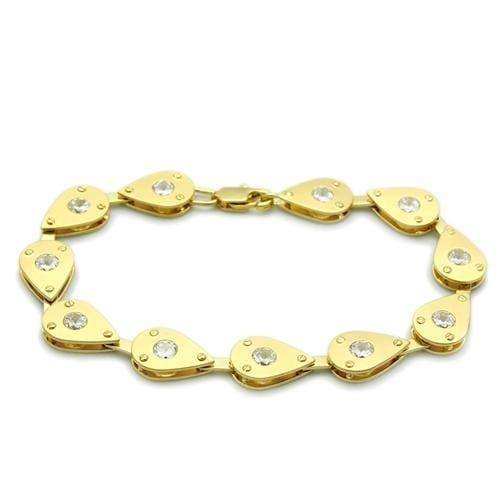 Alamode Matte Gold & Gold Brass Bracelet with AAA Grade CZ in Clear - Alamode - Flyclothing LLC