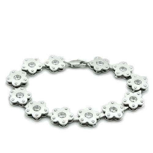 Alamode Matte Rhodium & Rhodium Brass Bracelet with AAA Grade CZ in Clear - Alamode - Flyclothing LLC