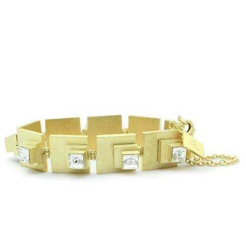 Alamode Matte Gold Brass Bracelet with Top Grade Crystal in Clear - Alamode - Flyclothing LLC