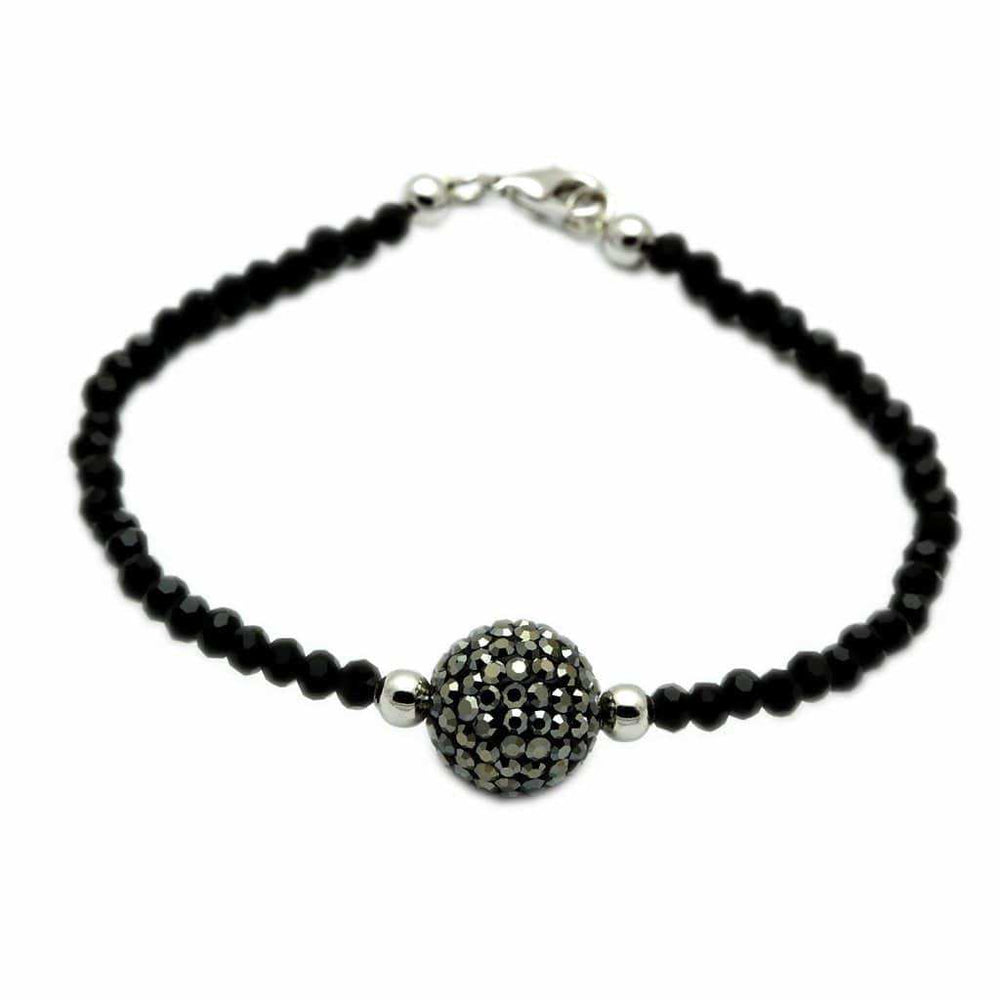 Alamode Rhodium + Ruthenium Brass Bracelet with Top Grade Crystal in Jet - Alamode - Flyclothing LLC