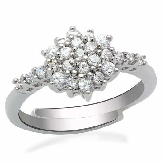 Alamode Rhodium Brass Ring with AAA Grade CZ in Clear - Alamode - Flyclothing LLC