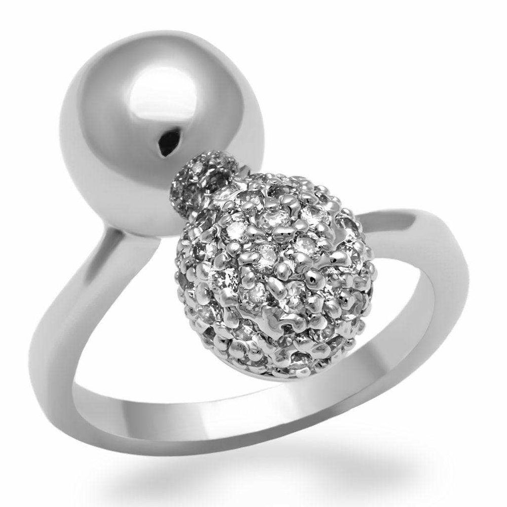 Alamode Rhodium Brass Ring with AAA Grade CZ in Clear - Alamode - Flyclothing LLC