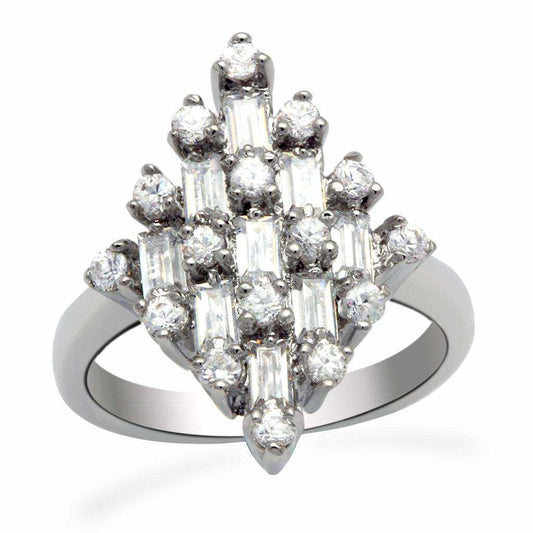 Alamode Rhodium Brass Ring with AAA Grade CZ in Clear - Alamode - Flyclothing LLC