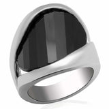 Alamode Rhodium Brass Ring with AAA Grade CZ in Jet - Alamode - Flyclothing LLC