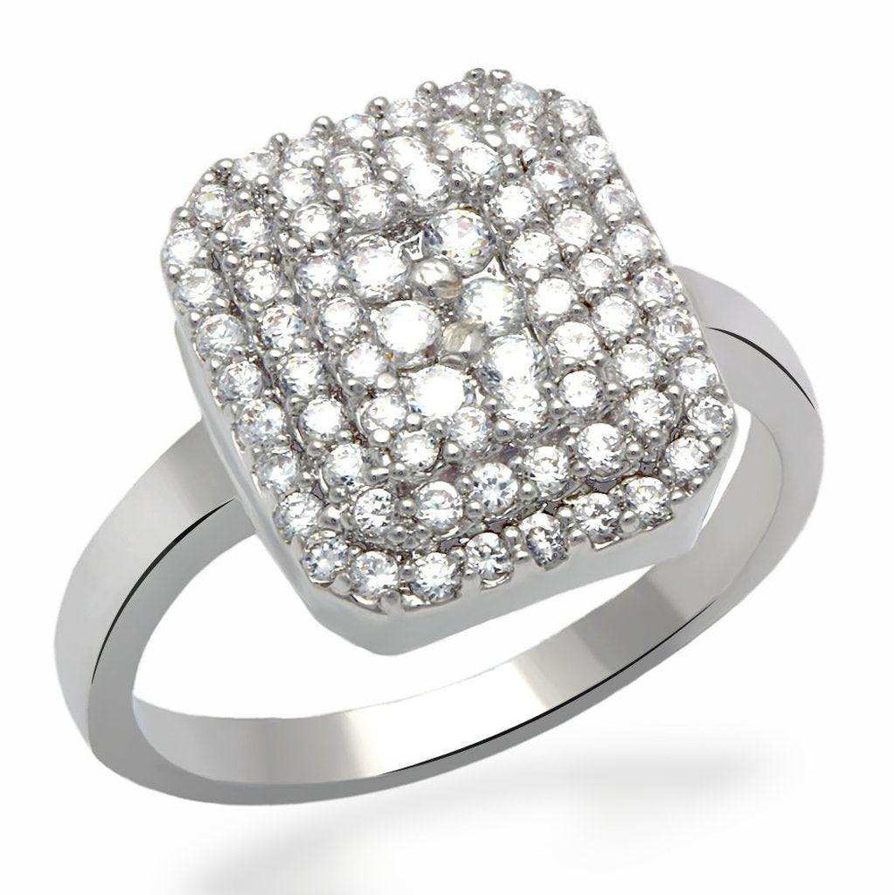 Alamode Rhodium Brass Ring with AAA Grade CZ in Clear - Alamode - Flyclothing LLC