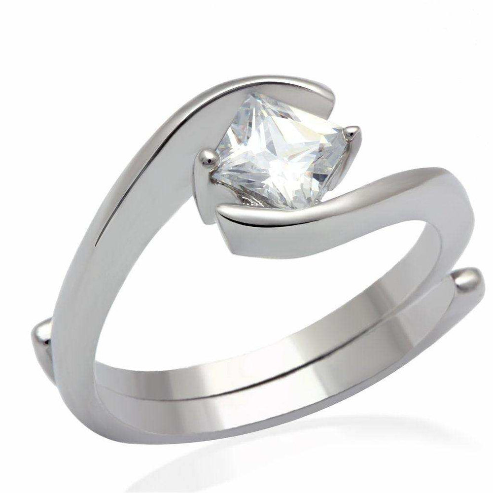 Alamode Rhodium Brass Ring with AAA Grade CZ in Clear - Alamode - Flyclothing LLC