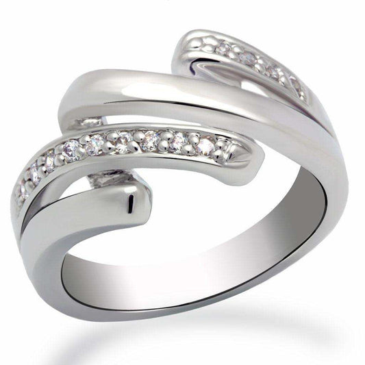 Alamode Rhodium Brass Ring with AAA Grade CZ in Clear - Alamode - Flyclothing LLC