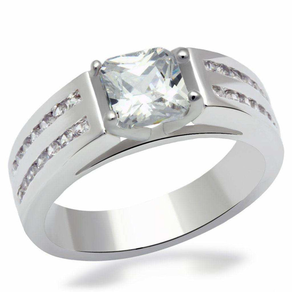 Alamode Rhodium Brass Ring with AAA Grade CZ in Clear - Alamode - Flyclothing LLC