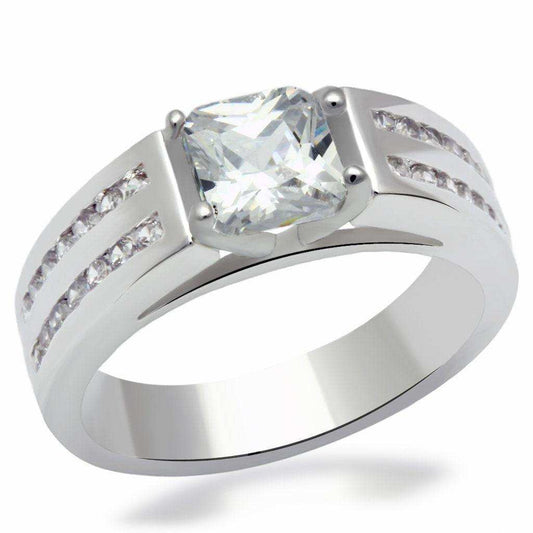 Alamode Rhodium Brass Ring with AAA Grade CZ in Clear - Alamode - Flyclothing LLC