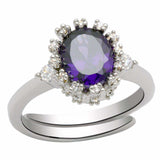 Alamode Rhodium Brass Ring with AAA Grade CZ in Amethyst - Alamode - Flyclothing LLC