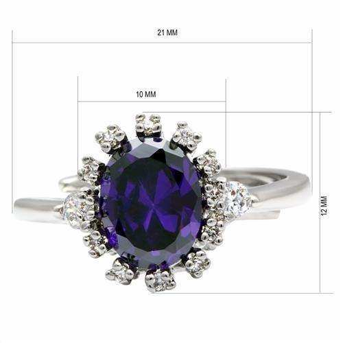 Alamode Rhodium Brass Ring with AAA Grade CZ in Amethyst - Alamode - Flyclothing LLC