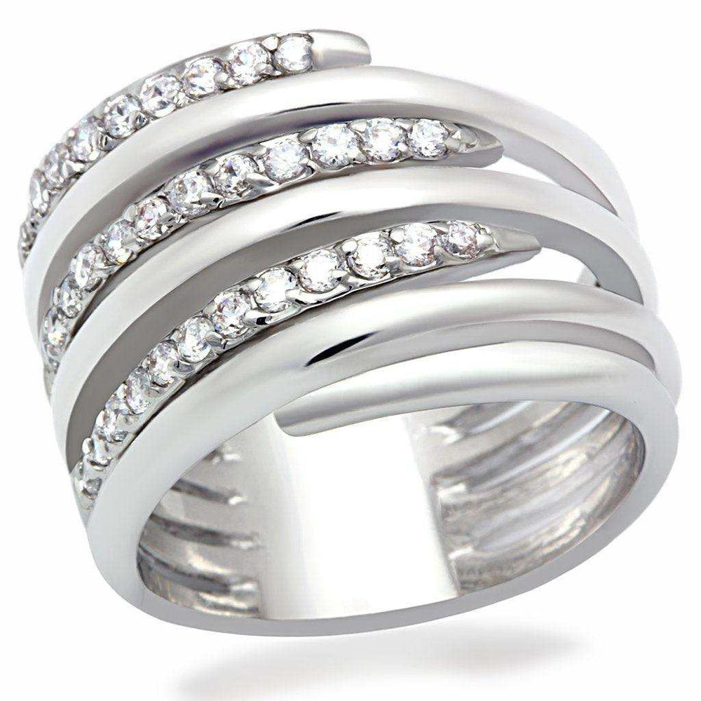 Alamode Rhodium Brass Ring with AAA Grade CZ in Clear - Alamode - Flyclothing LLC