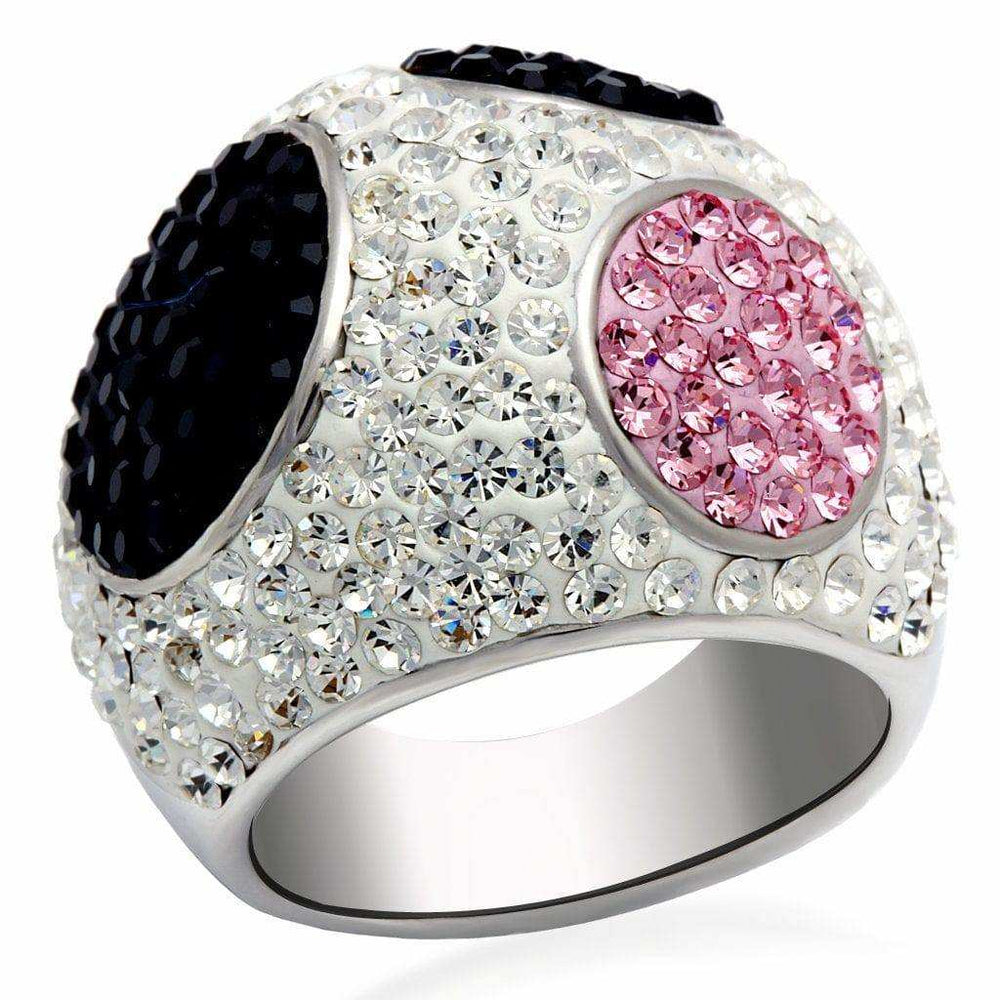 Alamode Rhodium + Ruthenium Brass Ring with Top Grade Crystal in Multi Color - Alamode - Flyclothing LLC
