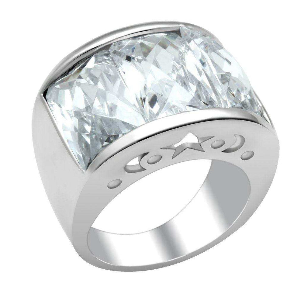 Alamode Rhodium Brass Ring with AAA Grade CZ in Clear - Alamode - Flyclothing LLC