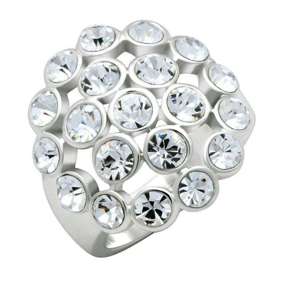 Alamode Rhodium Brass Ring with Top Grade Crystal in Clear - Alamode - Flyclothing LLC