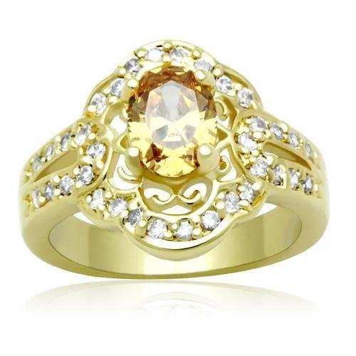 Alamode Gold Brass Ring with AAA Grade CZ in Champagne - Alamode - Flyclothing LLC