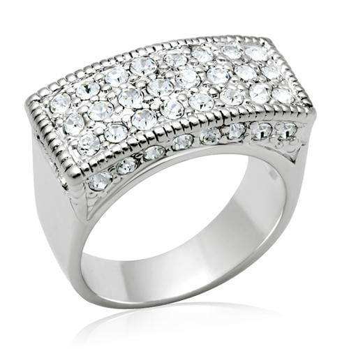 Alamode Rhodium Brass Ring with Top Grade Crystal in Clear - Alamode - Flyclothing LLC