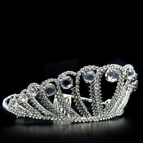 Alamode Imitation Rhodium Brass Tiaras & Hair Clip with Top Grade Crystal in Clear - Alamode - Flyclothing LLC