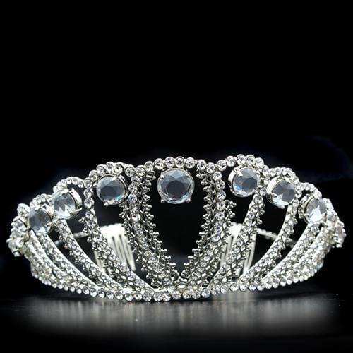 Alamode Imitation Rhodium Brass Tiaras & Hair Clip with Top Grade Crystal in Clear - Alamode - Flyclothing LLC