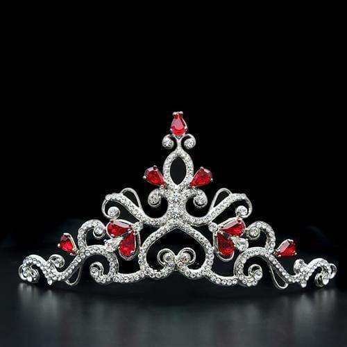 Alamode Imitation Rhodium Brass Tiaras & Hair Clip with Top Grade Crystal in Ruby - Alamode - Flyclothing LLC