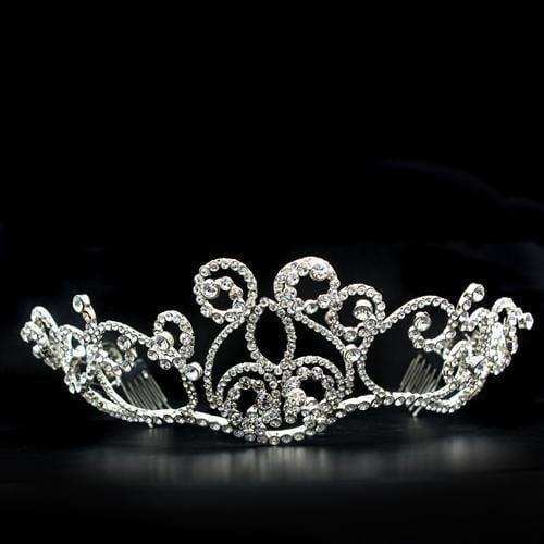Alamode Imitation Rhodium Brass Tiaras & Hair Clip with Top Grade Crystal in Clear - Alamode - Flyclothing LLC