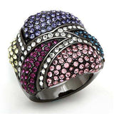 Alamode TIN Cobalt Black Brass Ring with Top Grade Crystal in Multi Color - Alamode - Flyclothing LLC