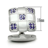 Alamode Rhodium Brass Cufflink with AAA Grade CZ in Amethyst - Alamode - Flyclothing LLC