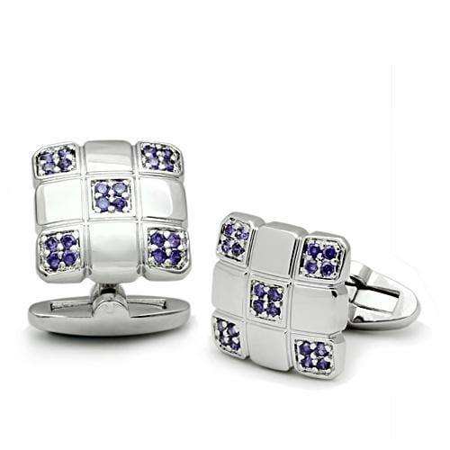 Alamode Rhodium Brass Cufflink with AAA Grade CZ in Amethyst - Alamode - Flyclothing LLC