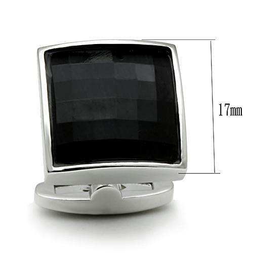 Alamode Rhodium Brass Cufflink with Synthetic Synthetic Glass in Jet - Alamode - Flyclothing LLC