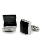 Alamode Rhodium Brass Cufflink with Synthetic Synthetic Glass in Jet - Alamode - Flyclothing LLC