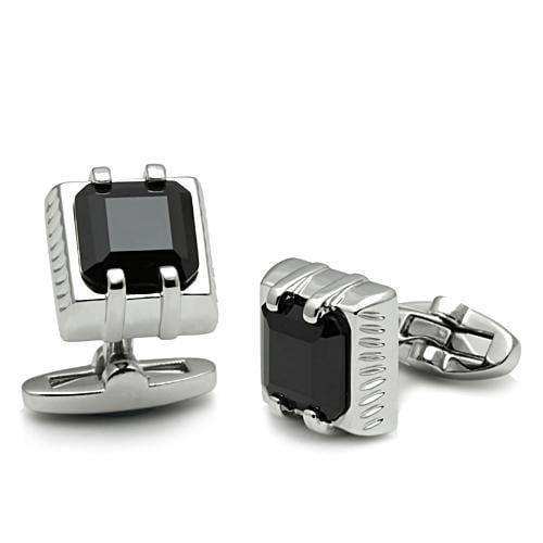 Alamode Rhodium Brass Cufflink with AAA Grade CZ in Jet - Alamode - Flyclothing LLC