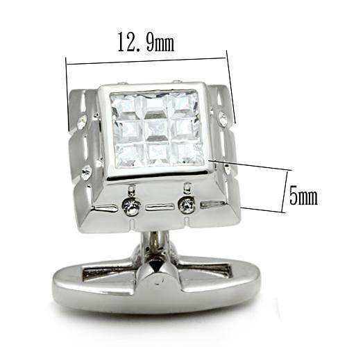 Alamode Rhodium Brass Cufflink with AAA Grade CZ in Clear - Alamode - Flyclothing LLC